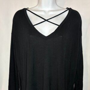 Women's PINK Super Soft Size S  - Black Sheer Long Sleeve V-Neck Top
